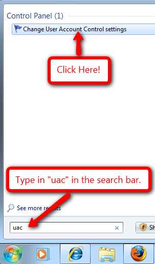 Type uac in search bar