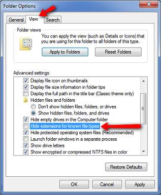 Show file extension in Windows 7