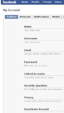 Facebook Settings Page
