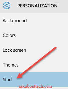 Windows 10 - Personalization menu to Start
